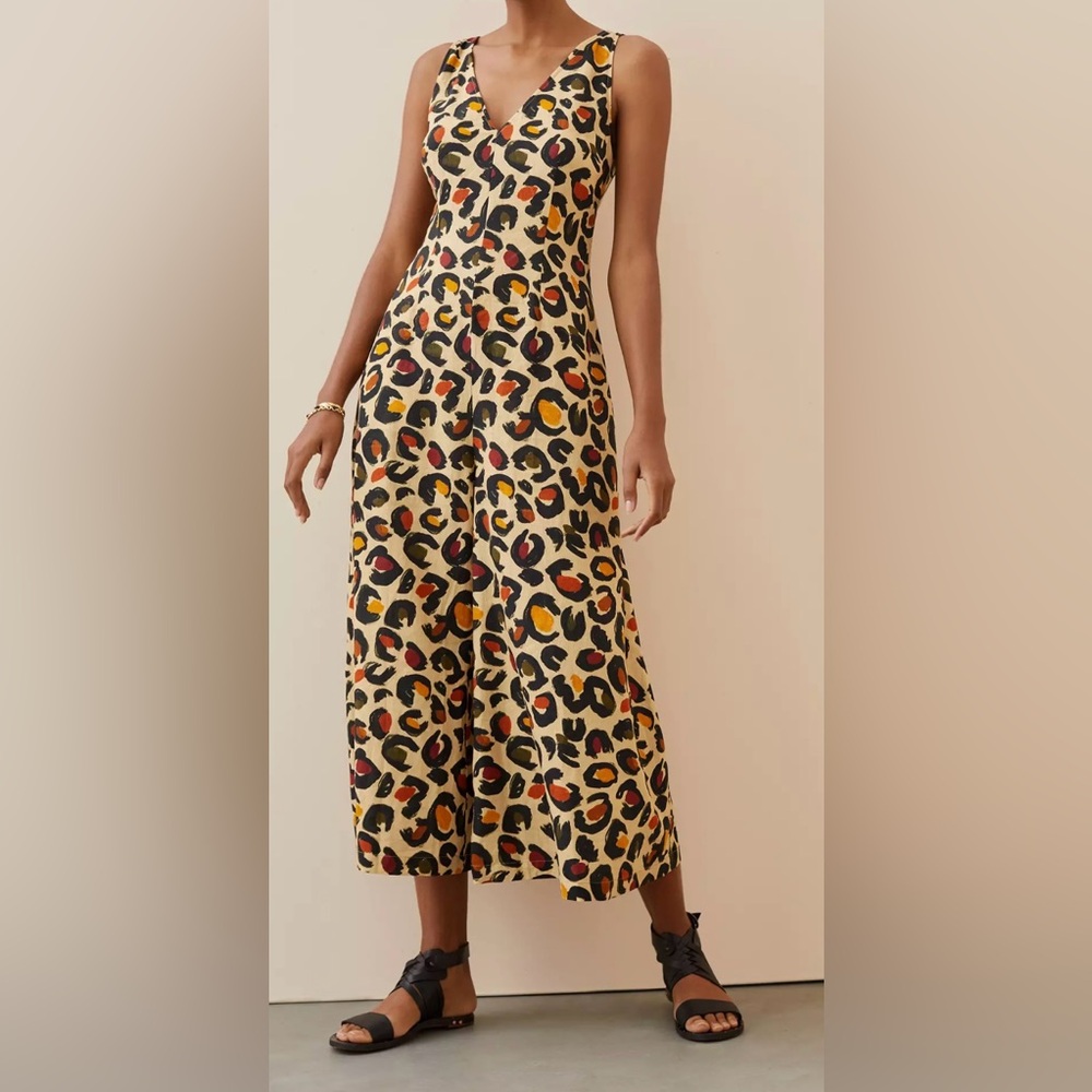 FARM Rio (Anthropologie) Leopard Linen Blend Jumpsuit, Medium